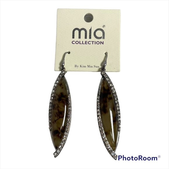 Mia Collection Brown Gold Jeweled Dangle Earrings 3" by Kim Min Sun - Picture 1 of 2
